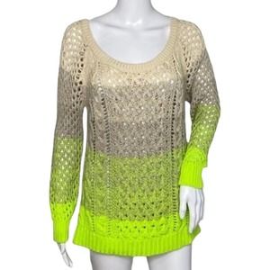 American Eagle Sweater Womens Medium Tan Green Striped Ombré‎ Open Knit Casual